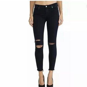 J Brand Cropped Skinny Jeans in Blue Mercy Raw Hem Distressed